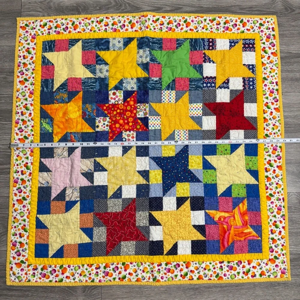 Kids Patchwork Star Quilt Multi Color‎ Nautical Reverse 40x40 Boho Cottagecore